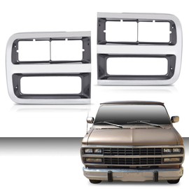 G-PLUS Front Headlight Headlamp Bezel Trim Chrome Surround Pair Compatible with Chevy G10 G20(submodel: Beauville, Chevy Van, Sportvan) 1992-1995/Fit Chevy G30 1992-1996 Headlight Bezel Silver