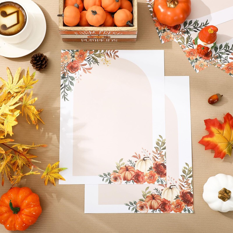 FYSUIMU 60 Sheets Fall Watercolor Stationery Letterhead Paper Pumpkin Flower