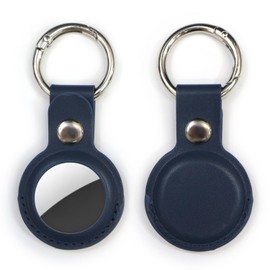 AirTag ATC-005 Leather Case, Navy Blue, Air Tag, Keychain, Round Carabiner, Cover, Includes Key Ring, Anti-Loss, Sparkling and Puffy Round