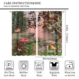 Fantasy Forest Window Curtains,Mushroom Jungle Green Tree Butterfly Gothic Style Blackout Window Door Curtains for Bedroom Living Room Home Decor W42xL45in
