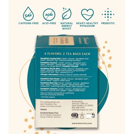 Teeccino Dandelion Tea Sampler - Caramel, Coconut, Dark Roast, Mocha Mint, Red Chai, Turmeric - Prebiotic Coffee Substitute | Caffeine Free | Gluten Free | Coffee Alternative, 12 Tea Bags (Pack of 2)