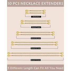 Chain Extensions, Pack of 10 Extension Chain, Necklace Extension, Stainless Steel Extension Chain, Jewellery Accessories, Suitable for Women's Jewellery (Gold)