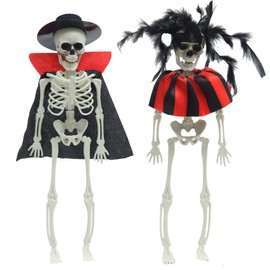 Juego de 2 decoraciones de esqueleto de Halloween, cifras de calavera de vampiro y payaso, accesorios espeluznantes de plástico para Halloween decoración de interiores y exteriores