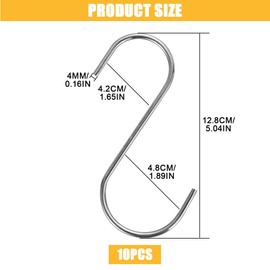 KOZOY 10 Pack S Hooks, 4.8 cm S Shaped Hanging Hooks, Heavy Duty Large Hangers for Kitchen, Bathroom, Bedroom and Office