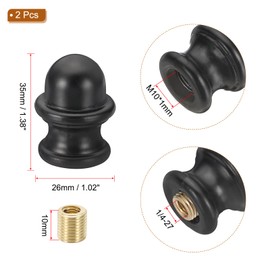 PATIKIL 26x35mm Lamp Shade Finial, 2 Pcs Lamp Finials Caps Knob M10x1mm Threaded Aluminum Solid Lamp Finial Decoration for Lamp Shade Table Floor Lamps, Black