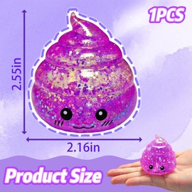 Novelty Squishy Poo Stress Ball Squishies Toys, Glitter Sensory Poop Stress Sugar Balls, Funny Stretch and Squeeze Fidget Toys for Kids and Adults, Fool's Day Prank Gift Party Favor (Purple)