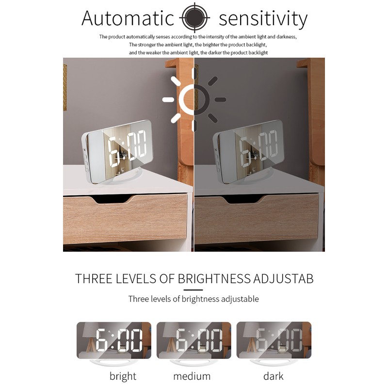 LED Mirror Clock Mini Digital Alarm Clock Table Clock with