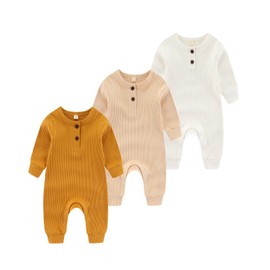 Chamie Baby Romper Newborn Knitted Jumpsuit Long Sleeve Baby Boys Girls Footless One-Piece Suit, 0-24 Months, Brown+Green+Blue Baby boy bodysuit