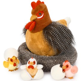 MorisMos Chicken Teddy Soft Toy with Baby Chicks inside, Egg Laying Hen Stuffed Animal Plush Toys Cuddly, Kawaii Presents for Kids Girls Christmas Birthday Easter Party Supplies