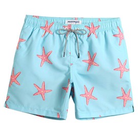 MaaMgic Swimming Trunks for Men and Boys, Swimming Shorts, Quick-Drying, Surfing, Beach Shorts with Mesh Lining - Light blue starfish, size: l