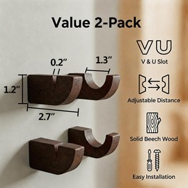 NANGOPOP Wood Wall Mounted Knife Holder, 2 Packs Wooden Knife Display Stand for Collections, V-Slot Blade Display Holder for Bowie Knives, Hunting Knives, Daggers