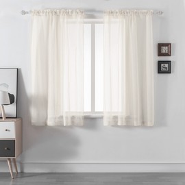 DUALIFE Ivory Sheer Curtains 63 Inch Length,Faux Linen Light Beige Semi Sheer Curtains for Living Room Bedroom Nursery Bathroom Privacy Voile Window Treatment Panels,52 x 63 Inches,Set of 2