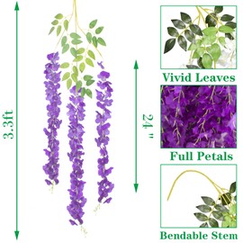 AITISOR 24 Pack Artificial Fake Wisteria Vine Ratta (3.75 Feet) Hanging Garland Silk Flowers String Home Party Wedding Decor (Blue)