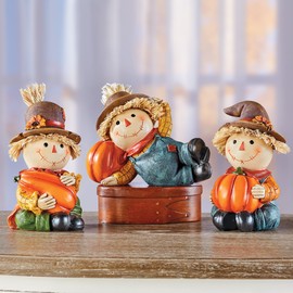 Collections Etc Hand-Painted Scarecrow Pumpkin Sitter Figurines - Set of 3