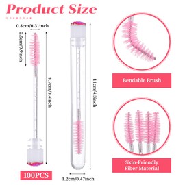 200 Pcs Lash Spoolies with Tube Pink Disposable Mascara Wands Tubes Set 100 Pcs Empty Mascara Tube 100 Pcs Portable Eyelash Spoolies for Eyelash Extensions Lash Applicator Tool