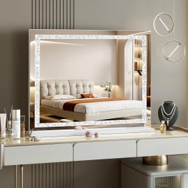 Makeup Mirror with Crystal Light Strip Vanity Mirror Wtih Smart Touch Control 3 Colors Dimmable Light Strip 10X Magnificationcolor: White, size: 31.50*5.91*23.62"