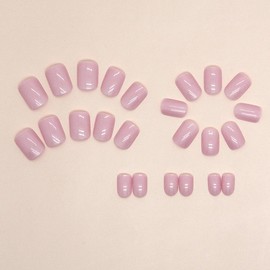 Purple Pink Press on Nails Short Square Fake Nails Glue on Nails with Design for Women Girls Reusable Acrylic False Nails Solid Color Stick on Nails Full Cover Manicure Art Press on Nail for Wedding