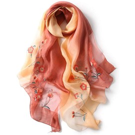 ANMIDA Ultra Thin Large Scarf, Scarf, Flower Shawl, Embroidered, Large Stole, Silk, Women's, Spring, Summer, Elegant, Stylish, Sea, Travel, Sun Protection, UV Protection, orange