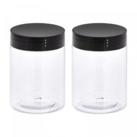 sourcing map Round Plastic Jars with Black Screw Top Lid, 10oz/ 300ml Wide-mouth Clear Empty Containers for Storage, Organizing, 2Pcs
