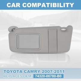 PHATRIP Driver Left Side Sun Visor Without Light Compatible with Toyota Camry 2007 2008 2009 2010 2011 Replace# 74320-06780-B0 Grey