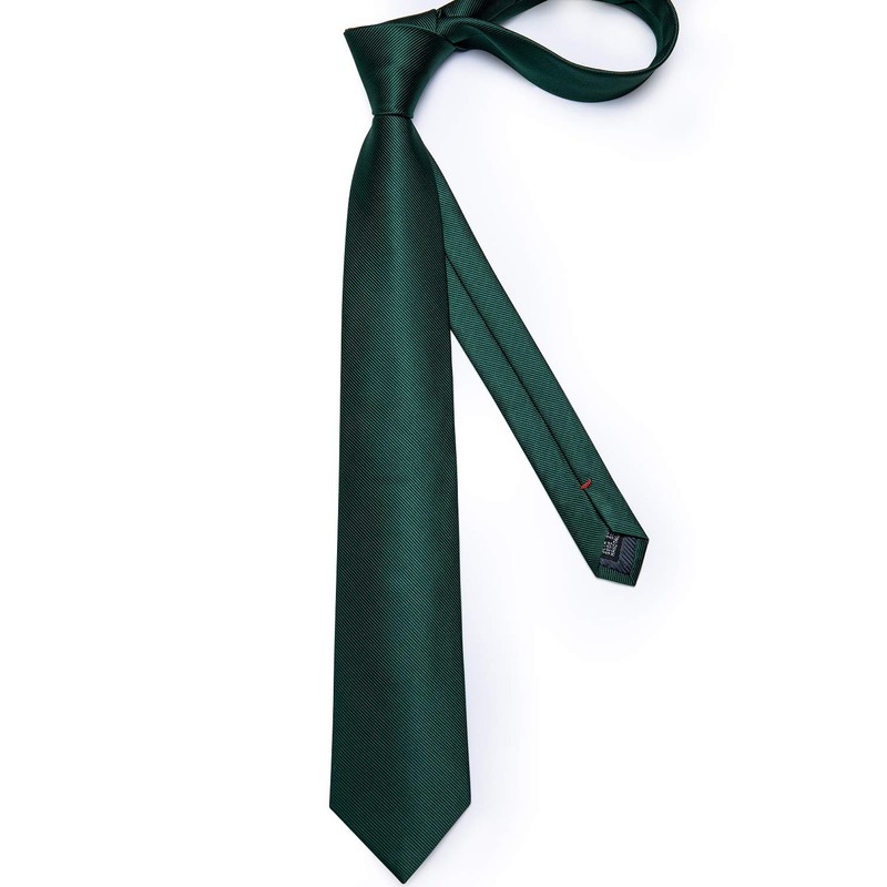DiBanGu Silk Emerald Green Necktie and Handkerchief Cufflinks Tie Clip