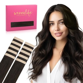 WENNALIFE Tape in Hair Extensions Human Hair, 12inch 10pcs 20 Dark Brown Real Human Hair Tape Extensions