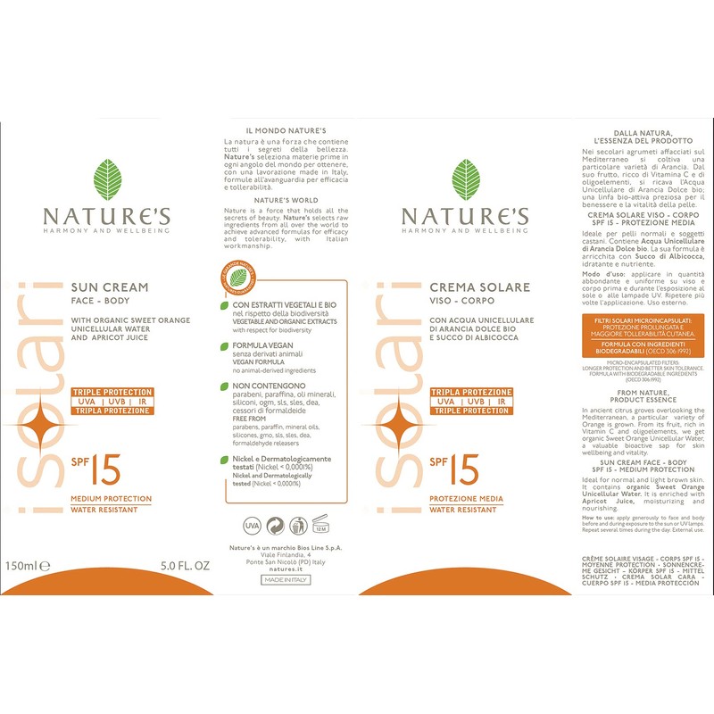 Nature's Sun Cream Face and Body SPF 15 150ml