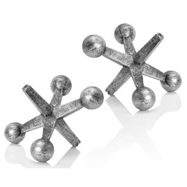 AMOIENSIS Retro Silver Decorative Jack Knick Knacks for Shelf Decor(Set of 2) Resin 4 inch Silver Small Decor for Shelves, Antique Silver Accent Antique Coffee Table Decor Paperweight