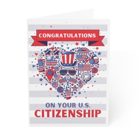 J&J'S TOYSCAPE Citizenship Cards Congratulations, Proud to Be an American Citizen, for Women or Men, Naturalization Idea for USCIS Oath Ceremonies, Blank Inside, 5x7 Inch (Patriotic Heart)
