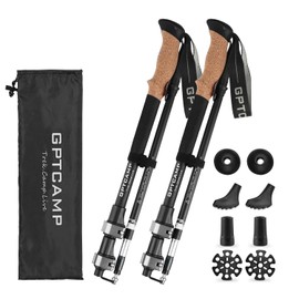 GPTCAMP Walking Sticks,Trekking Poles Collapsible Hiking Poles,Lightweight Folding Travel Walking Pole for Men Women,2pc Adjustable Hiking Stick with EVA Foam Grips for Backpacking,Black