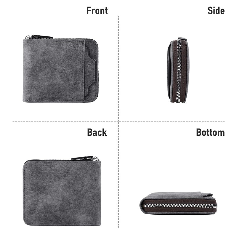 AfitLulu Men's Wallet with Zipper, Men Wallet with Detachable Card
