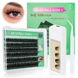ALLOVE Heatinglashes Self Adhesive Eyelashes DIY Lash Clusters Kit Heated Pre-Glued 80D Fluffy Lash Clusters Press on Lash Kit with Heater and Applicator Cluster Eyelash Extensions No Glue Needed