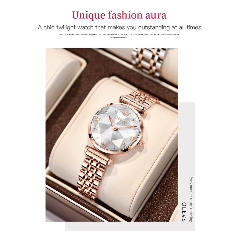 OLEVS Women's Watches Rose Gold Diamond Small Face Stainless Steel