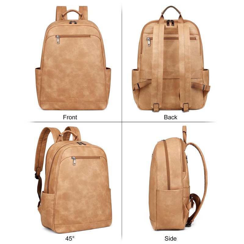 MASINTOR 15.6 inch Leather Laptop Backpack Purse for Women, Designer