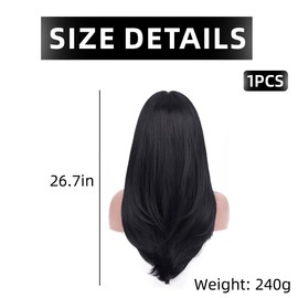 SCJJZ Wigs, Black Women's Wig with Straight Bangs, Long Hair, Fluffy Face Shaving Wig, Soft and Smooth (68 cm)