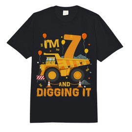I'm 7 Year Old Digging It 7th Birthday Construction Truck Comfort Colors Adult Heavyweight T-Shirt