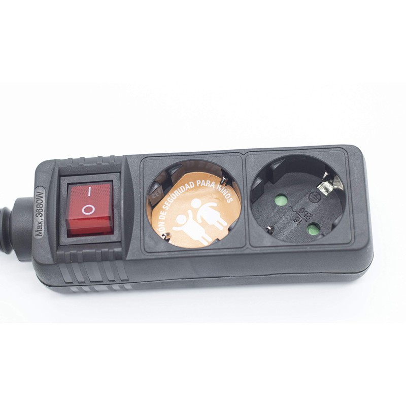 Power Strip 2 Sockets Multi Socket with Switch Black Cable