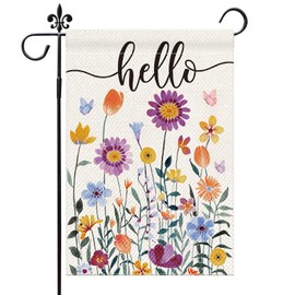 Hello Spring Floral Garden Flag 12x18 Inch Double Sided Colorful Summer Flowers Garden Flag for Outside Festive Holiday Yard Outdoor Decorative Burlap Yard Flag