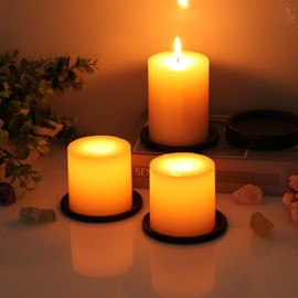 OwnMy - 3 portavelas de hierro para velas de pilar, platos y bandejas de metal de 3 pulgadas, pequeños soportes redondos para velas elegantes bases para mesas de comedor de boda, color negro