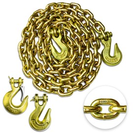 YATOINTO G80 Transport Binder Chain 3/8 Inch x 10 Foot - Includes 3 Clevis Grab Hooks & 1 Clevis Snap Hook, 7,100 lbs SWL, Heavy-Duty Logging Chain for Heavy-Duty Transport, Towing, Tie Down