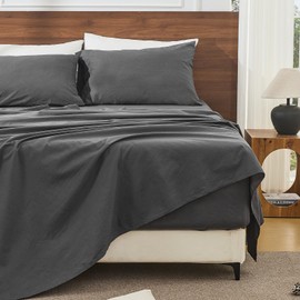 Bedlifes 100% French Linen Sheets King Size 18-24”Extra Deep Pocket 4-Piece Set Breathable & Moisture-Wicking,Soft & Durable Sheets for Thick Mattresses(Dark Grey)