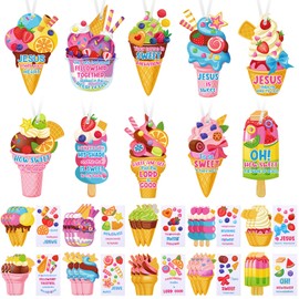 Resholder 30 Sets Religious Sunday School Crafts DIY Ice Cream Stickers Bulk Make Your Own Jesus Christian Bible Stickers Ornaments for Preschool Home Classroom Graduation Summer Party Favors Supplies