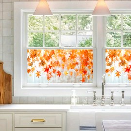 HOMETITUTE Stained Glass Window Film 39.3×17.7 Inchs Rainbow Window Film Glass Decor Sun Blocking Static Cling Sticker Privacy Decorative for Home Office Autumn Maple Leaves Thanksgiving Windows Decor