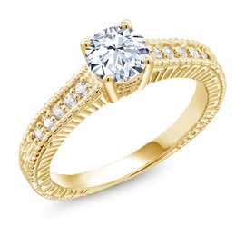Gem Stone King 18K Yellow Gold Plated Silver White Created Sapphire Women Engagement Ring (1.35 Cttw, Available in size 5, 6, 7, 8, 9)