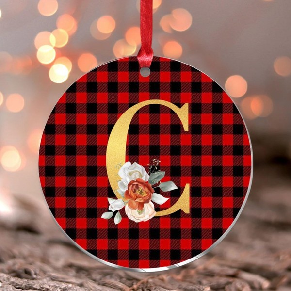Monogram Gold Glitter Initial Letter C Xmas Ornament Flowers Pattern