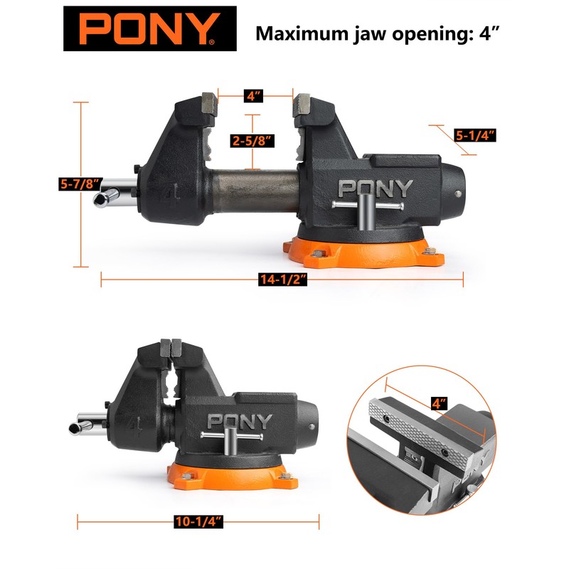 PONY 4 Inch Heavy Duty Bench Vise 4400LBS Clamping Force,