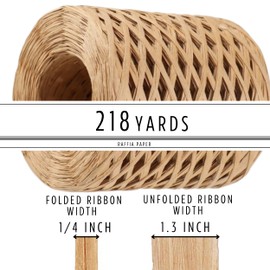218 Yards Natural Raffia Ribbon for Gift – 360 Feet Roll Paper Twine Ribbon Natural Color 1/4 Inch Width Craft Raffia Ribbon for DIY Raffia Wrapping Ribbon for Christmas Natural Raffia Beige Rafia