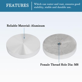 QUARKZMAN 60 mm Aluminium Disc x 4 Pieces Circular Discs Hardware for Holder Glass Table or Chair [Silver Tone M8 Thread]