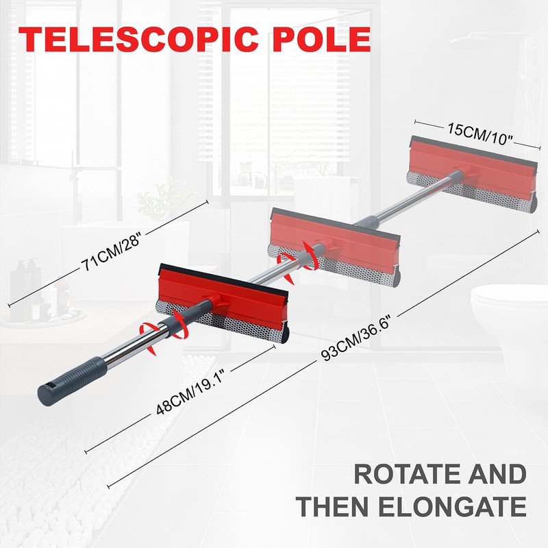 2 in 1 Window Squeegee with 36.6" Retractable Rtainless Steel