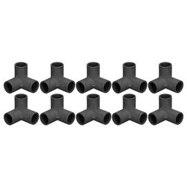 Pack of 10 3-Way Pipe Fittings, 3-Way PVC Plastic PVC Pipe Connector, Three-Way, T Piece Angle Corner Connector, 25 mm Inner Diameter, Pipe Connector, Tent (Black)